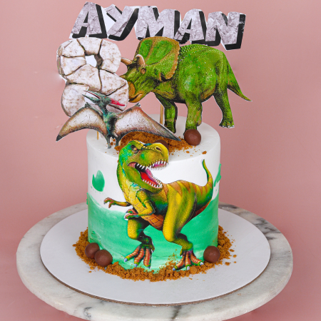 Dinosaur Green White Cake
