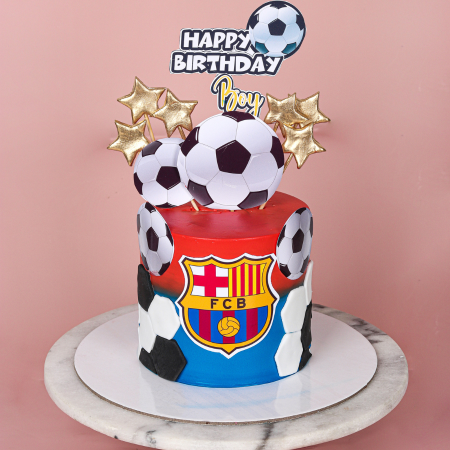 Our FCB Barcelona Club themed logo Photo eggless cakes are deliver  throughout Delhi and Noida