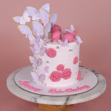 Pink Flower Butterfly Cake