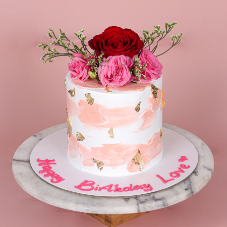 Pink Rose Love Flower Cake