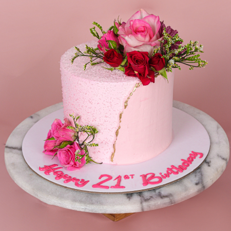 Red Rose Pink Flower Cake