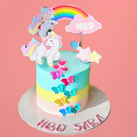 unicorn butterfly rainbow cake