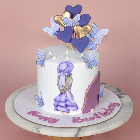 White Purple Butterfly Lady Cake